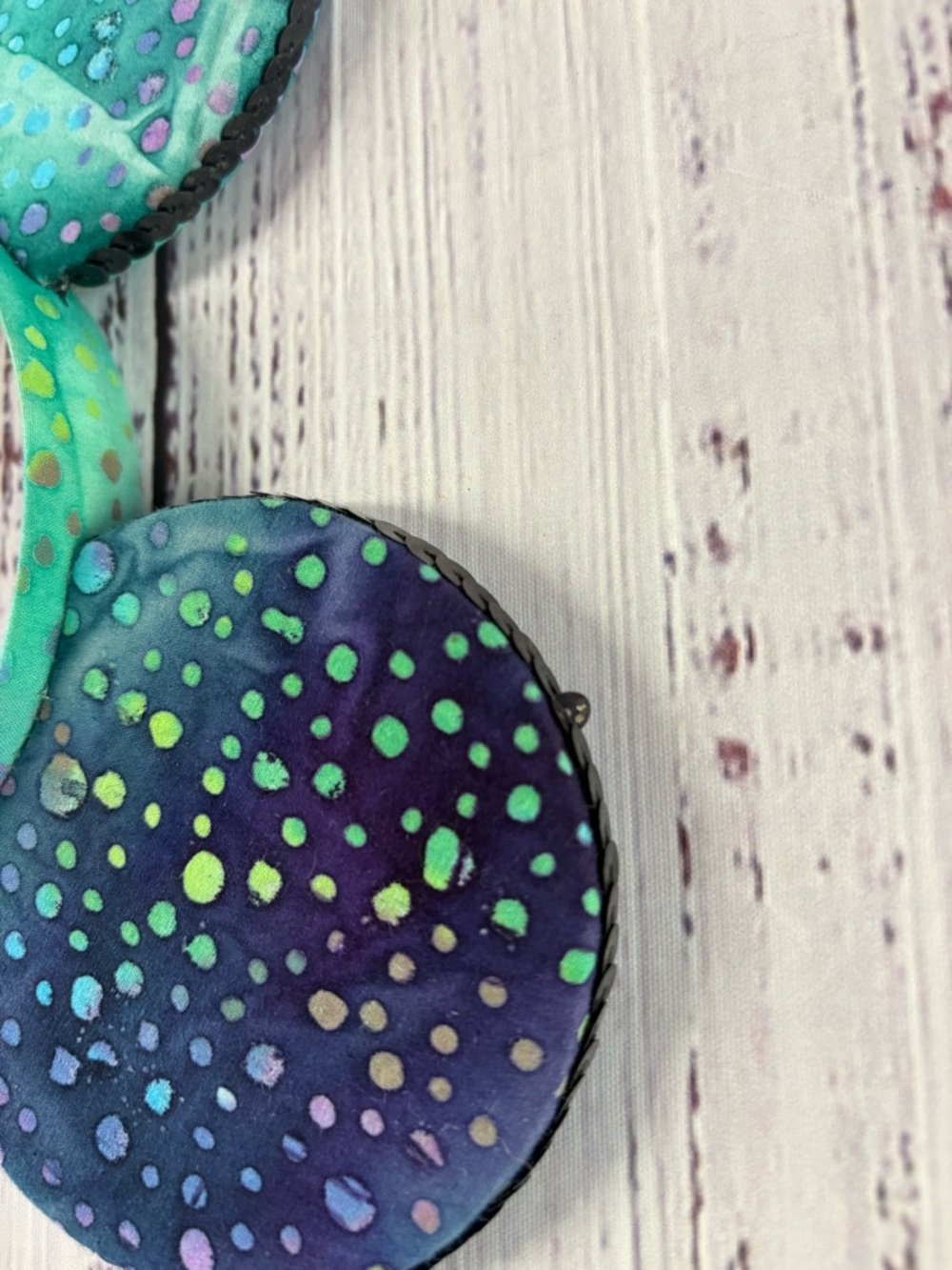 Handmade Teal & Navy Polka Dot Mouse Ear Headband - Picture 3 of 3